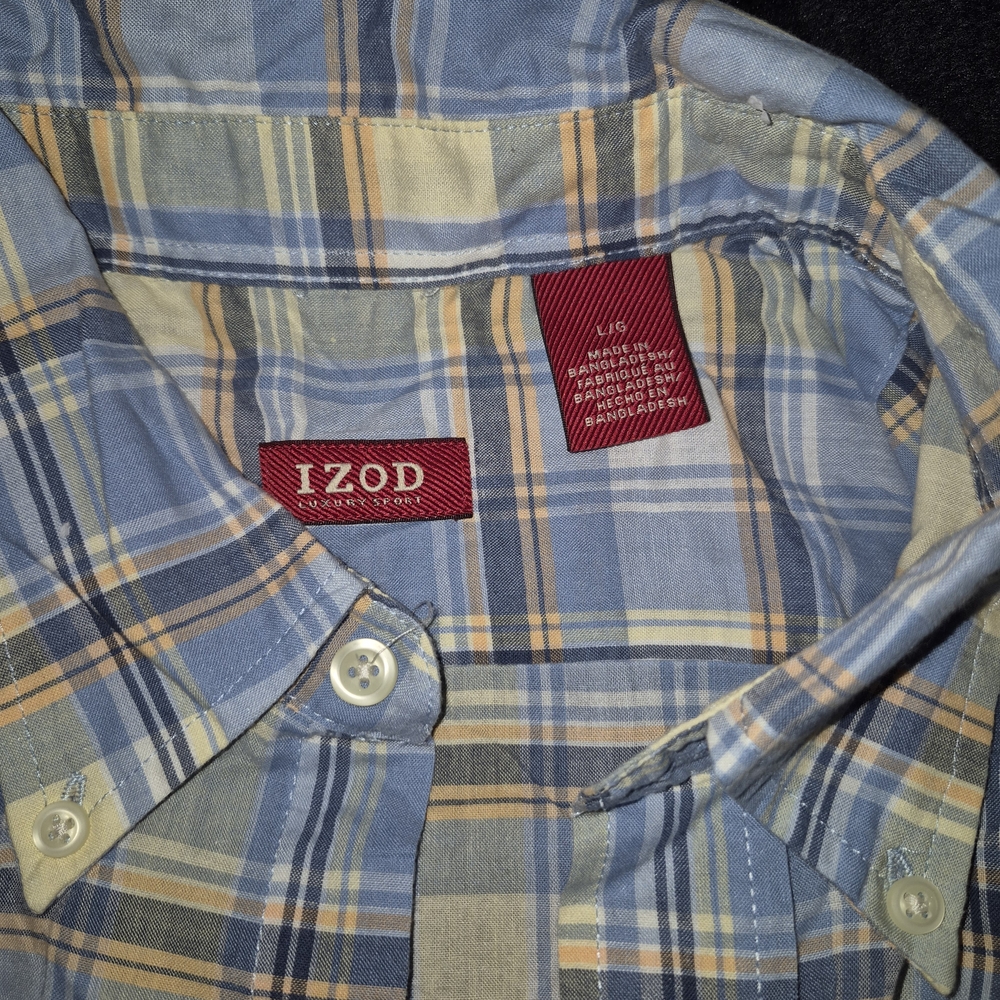 Izod Men's Blue and Yellow Plaid Dress Shirt - Picture 2 of 4